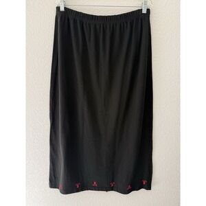 Quacker Factory Lobster Embroidered Maxi‎ Skirt 1X Black Slit Coastal Beachy EUC